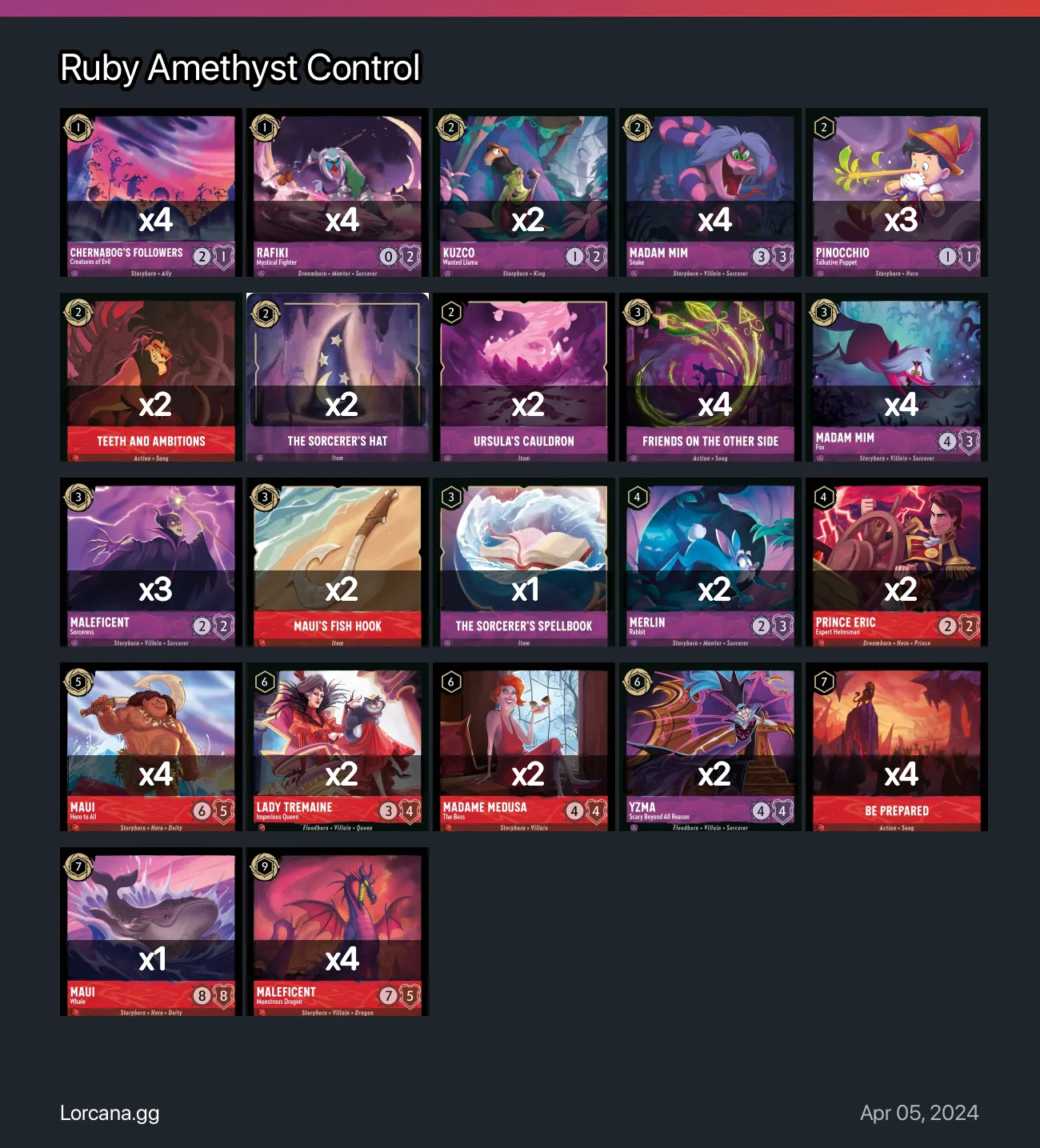 Ruby Amethyst Control Lorcana Deck | Lorcana.gg