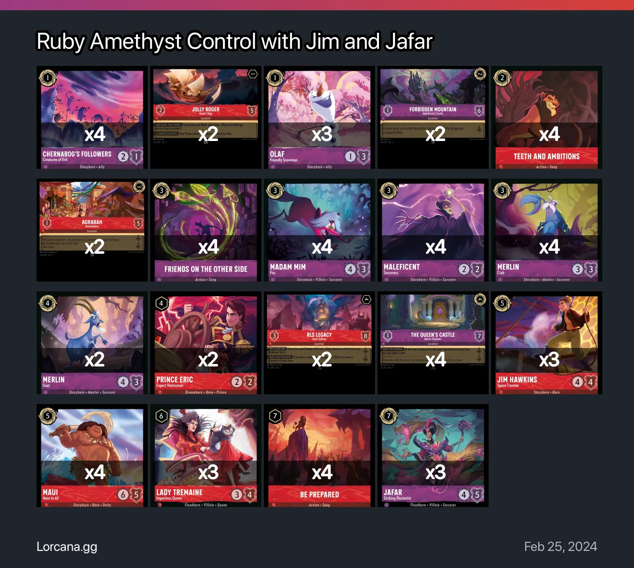 Ruby Amethyst Control with Jim and Jafar Lorcana Deck | Lorcana.gg