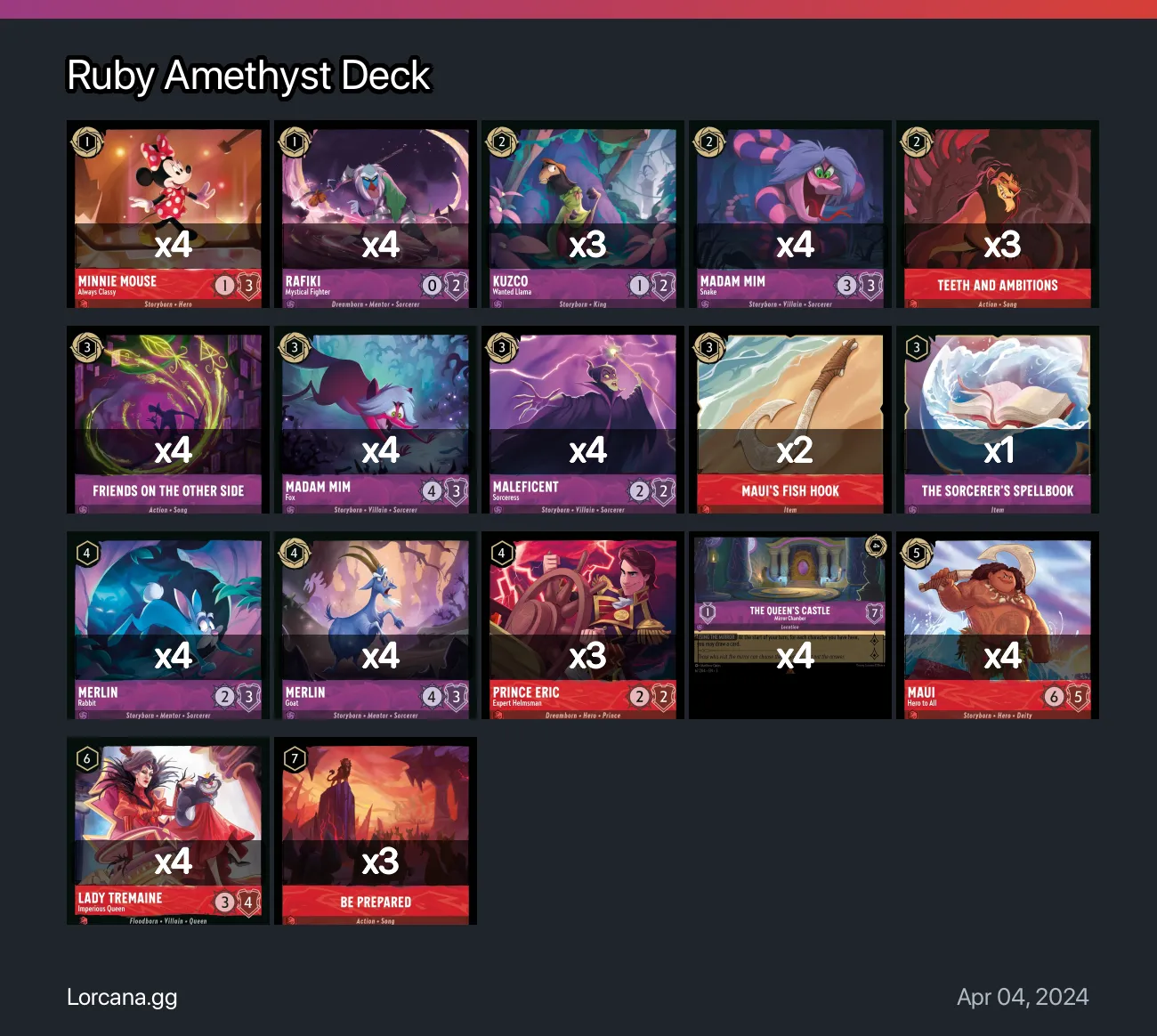 Ruby Amethyst Deck Lorcana Deck | Lorcana.gg