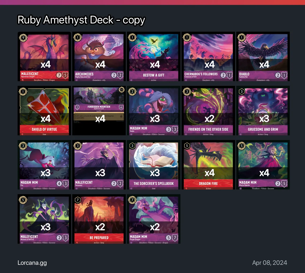 Ruby Amethyst Deck - copy Lorcana Deck | Lorcana.gg