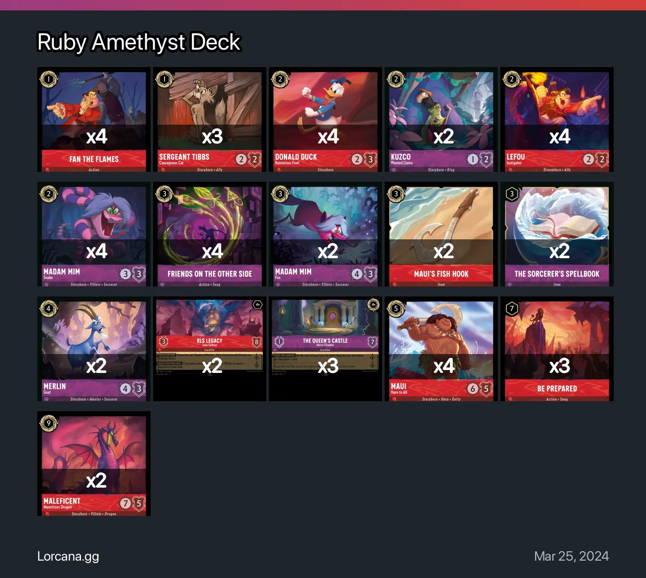 Ruby Amethyst Deck Lorcana Deck • Lorcana.GG