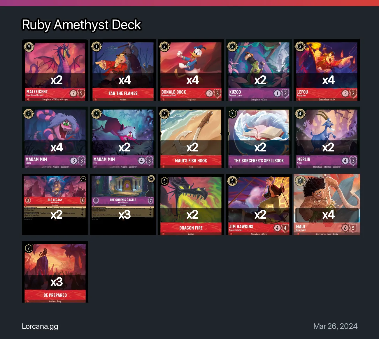 Ruby Amethyst Deck Lorcana Deck • Lorcana.GG