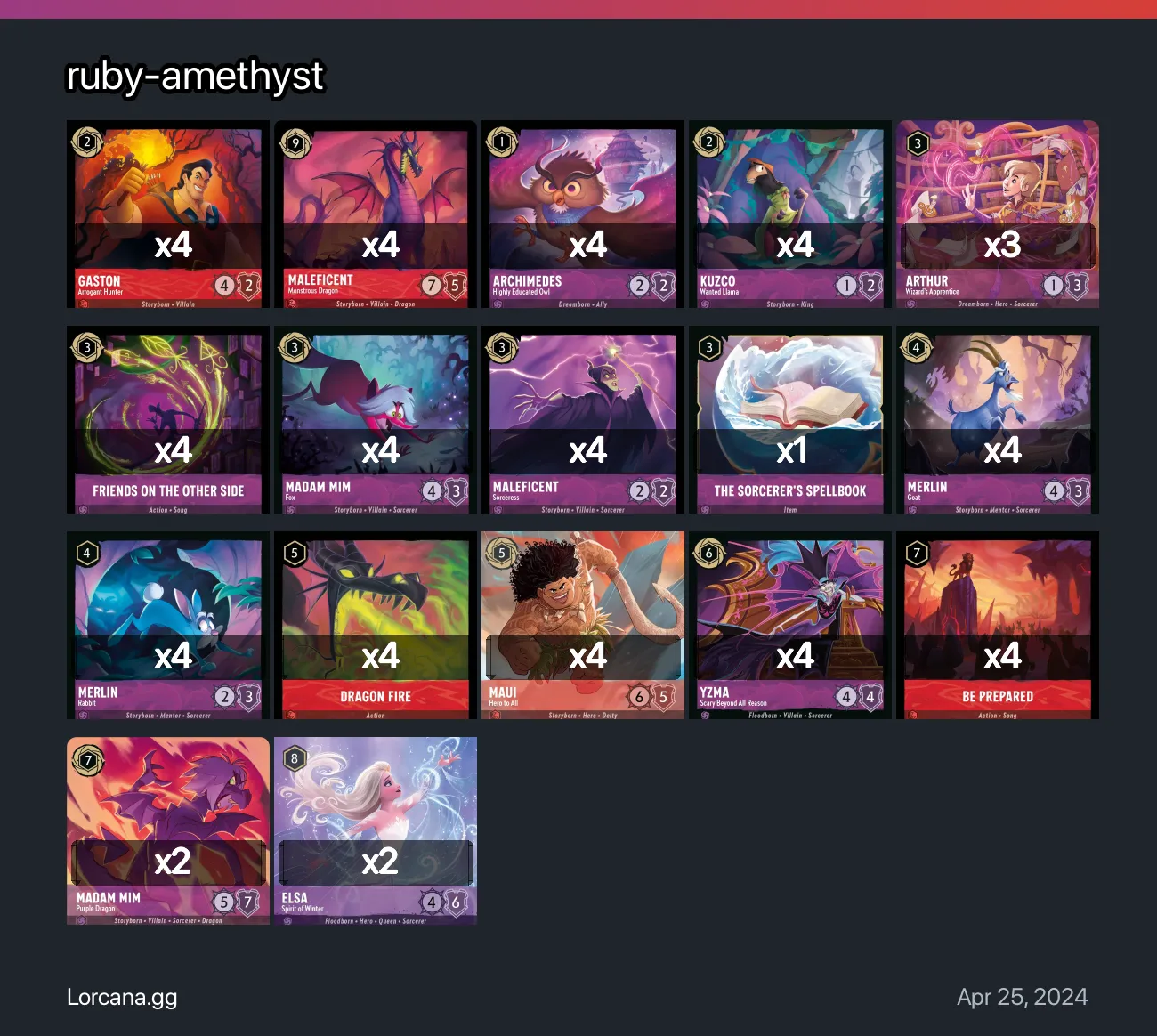 ruby-amethyst Lorcana Deck | Lorcana.gg