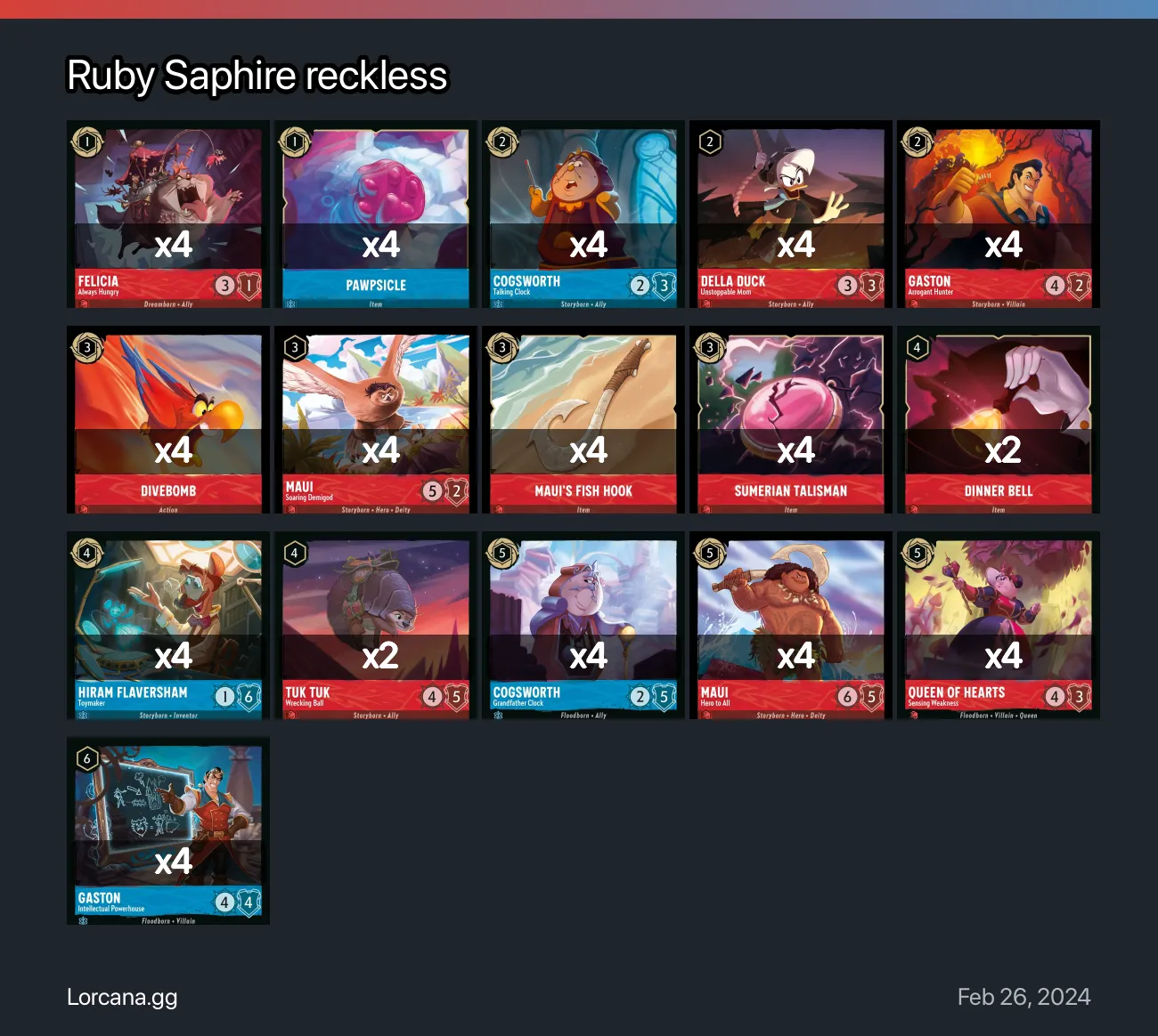 Ruby Saphire reckless Lorcana Deck | Lorcana.gg