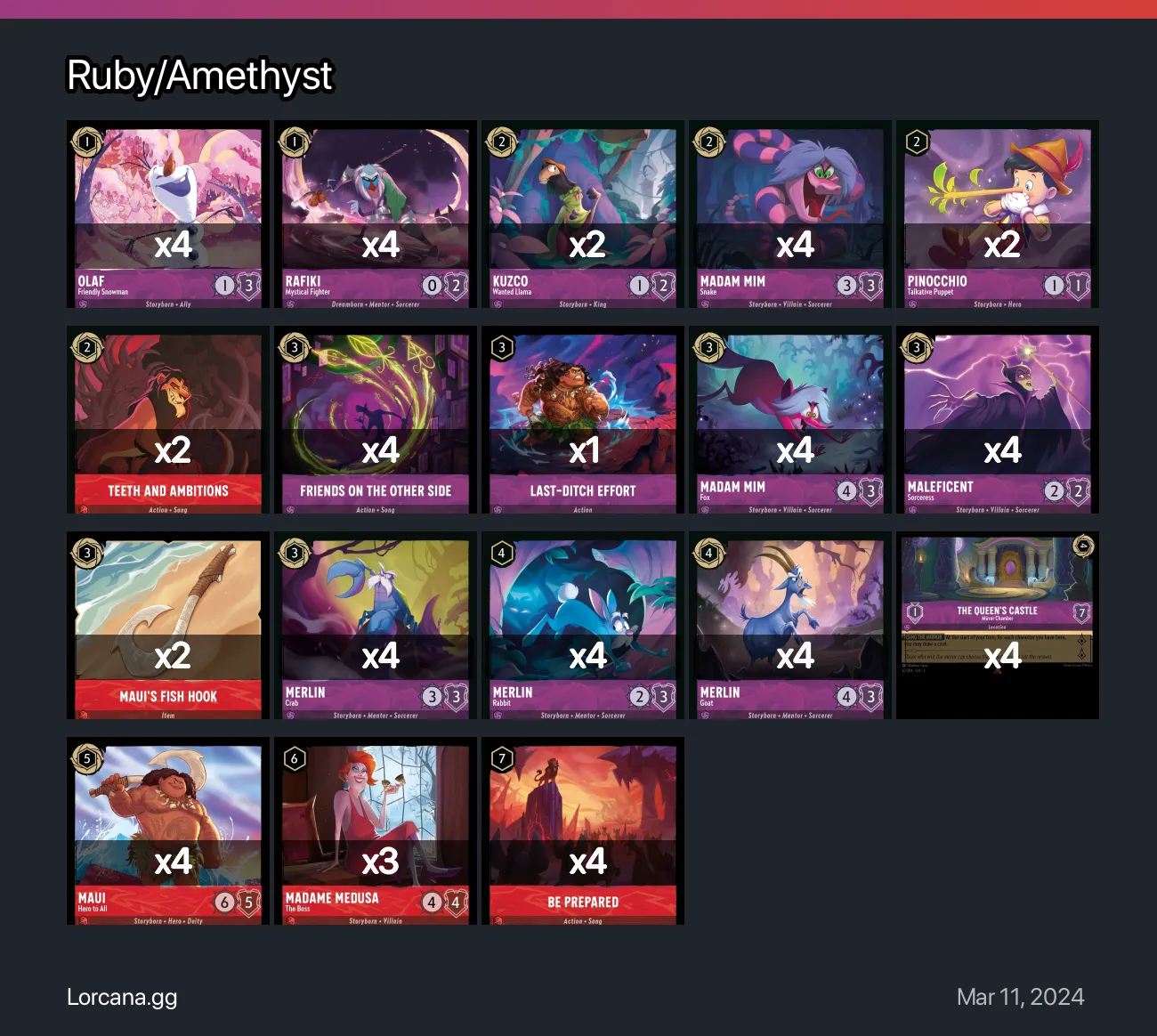 Ruby/Amethyst Lorcana Deck • Lorcana.GG