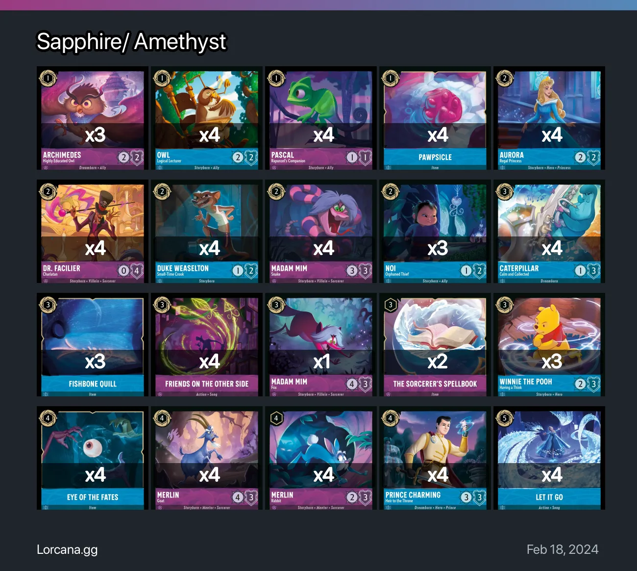 Sapphire/ Amethyst Lorcana Deck • Lorcana.GG