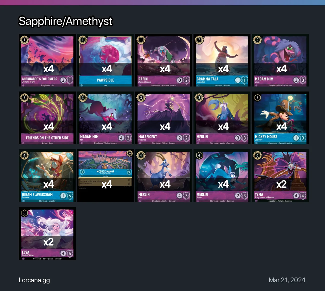 Sapphire/Amethyst Lorcana Deck • Lorcana.GG