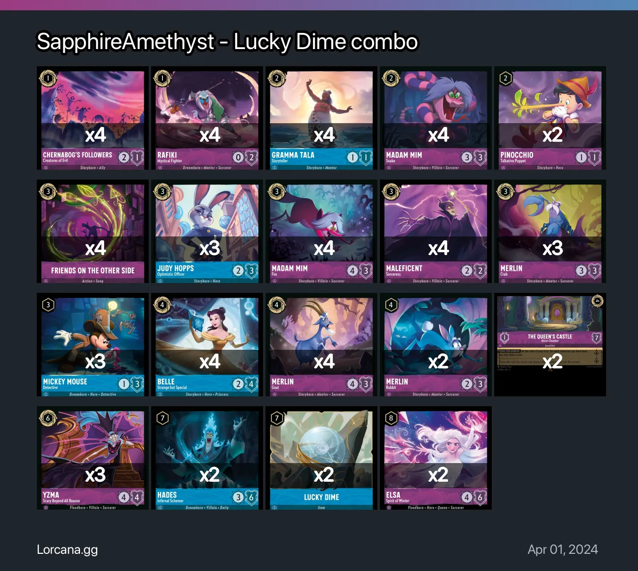 SapphireAmethyst - Lucky Dime combo Lorcana Deck | Lorcana.gg