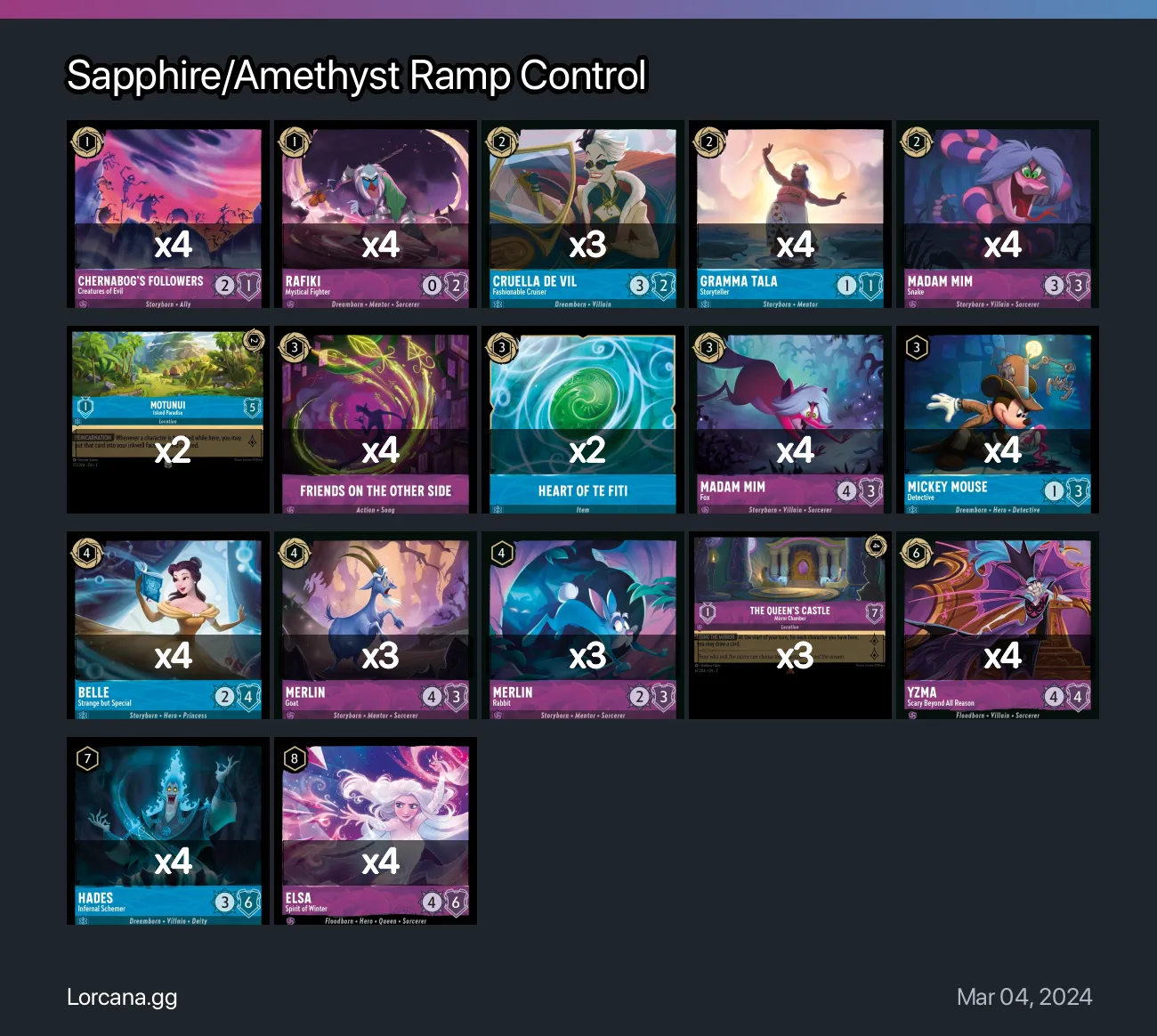 Sapphire/Amethyst Ramp Control Lorcana Deck • Lorcana.GG