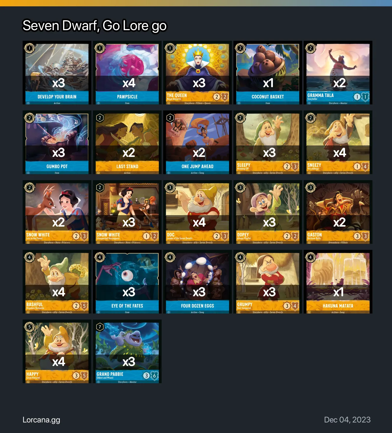 Seven Dwarf, Go Lore Go Lorcana Deck 