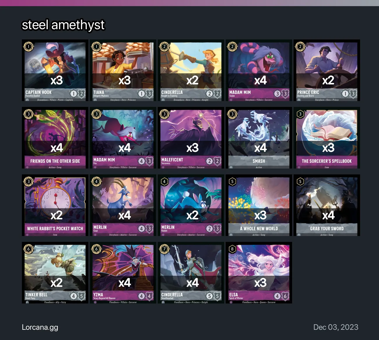 steel amethyst Lorcana Deck | Lorcana.gg