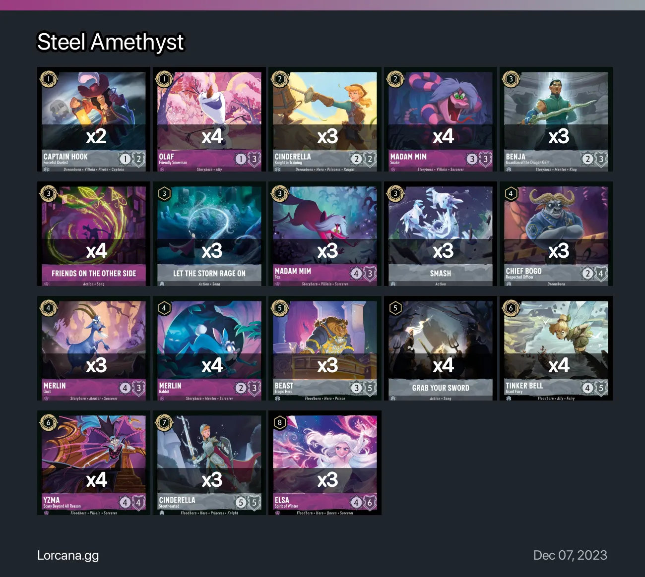 Steel Amethyst Lorcana Deck | Lorcana.gg