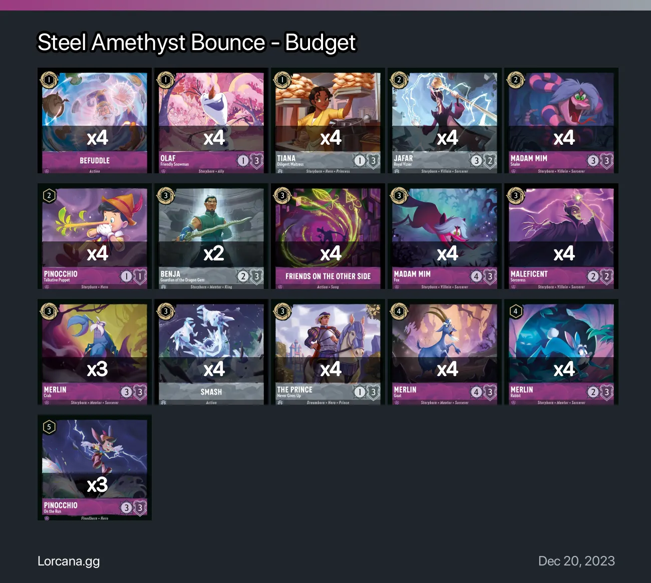 Steel Amethyst Bounce - Budget Lorcana Deck | Lorcana.gg