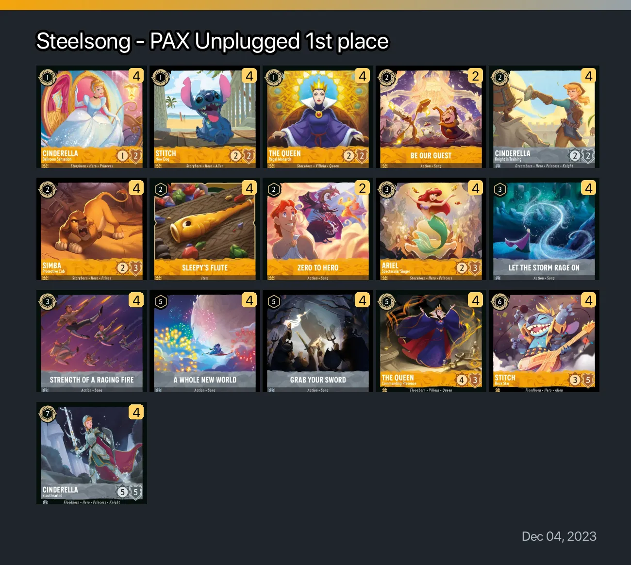 Steelsong PAX Unplugged 1st place Lorcana Deck Lorcana.gg