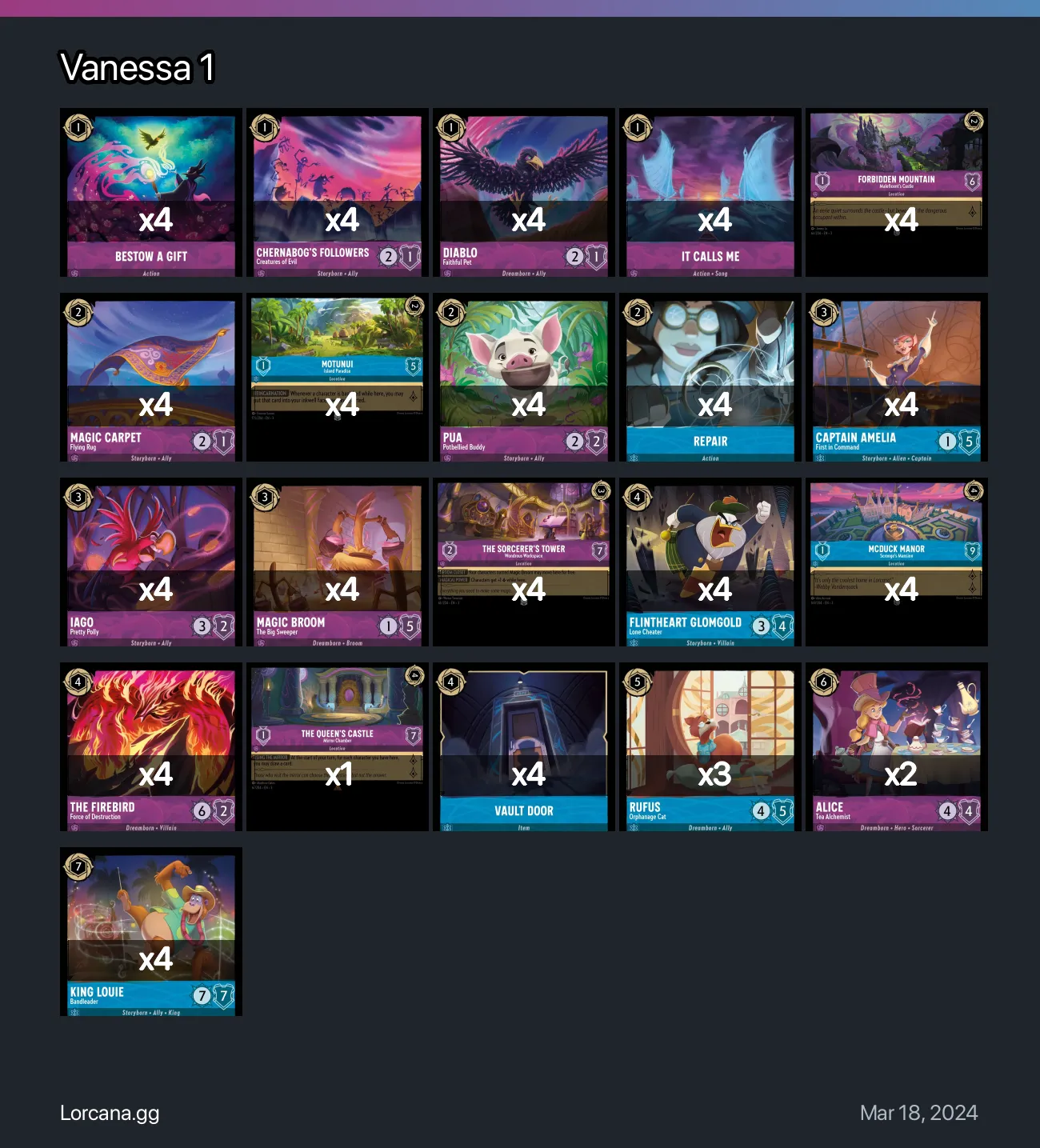 Vanessa 1 Lorcana Deck • Lorcana.GG