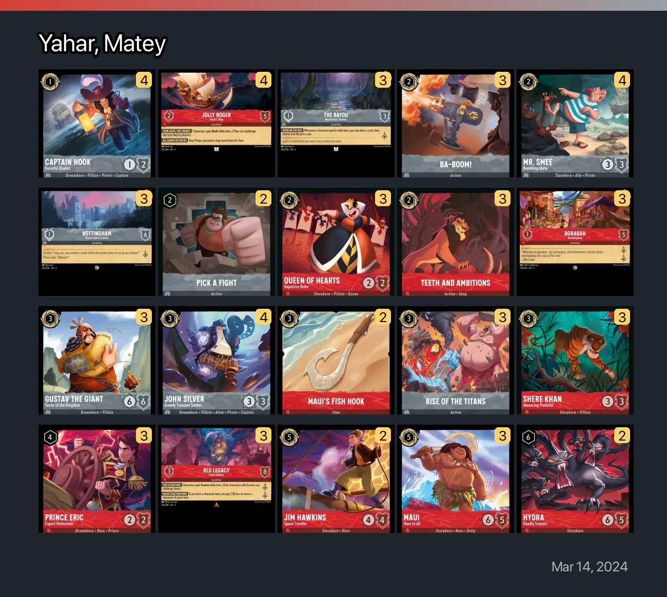 Yahar Matey Lorcana Deck • Lorcanagg 6960