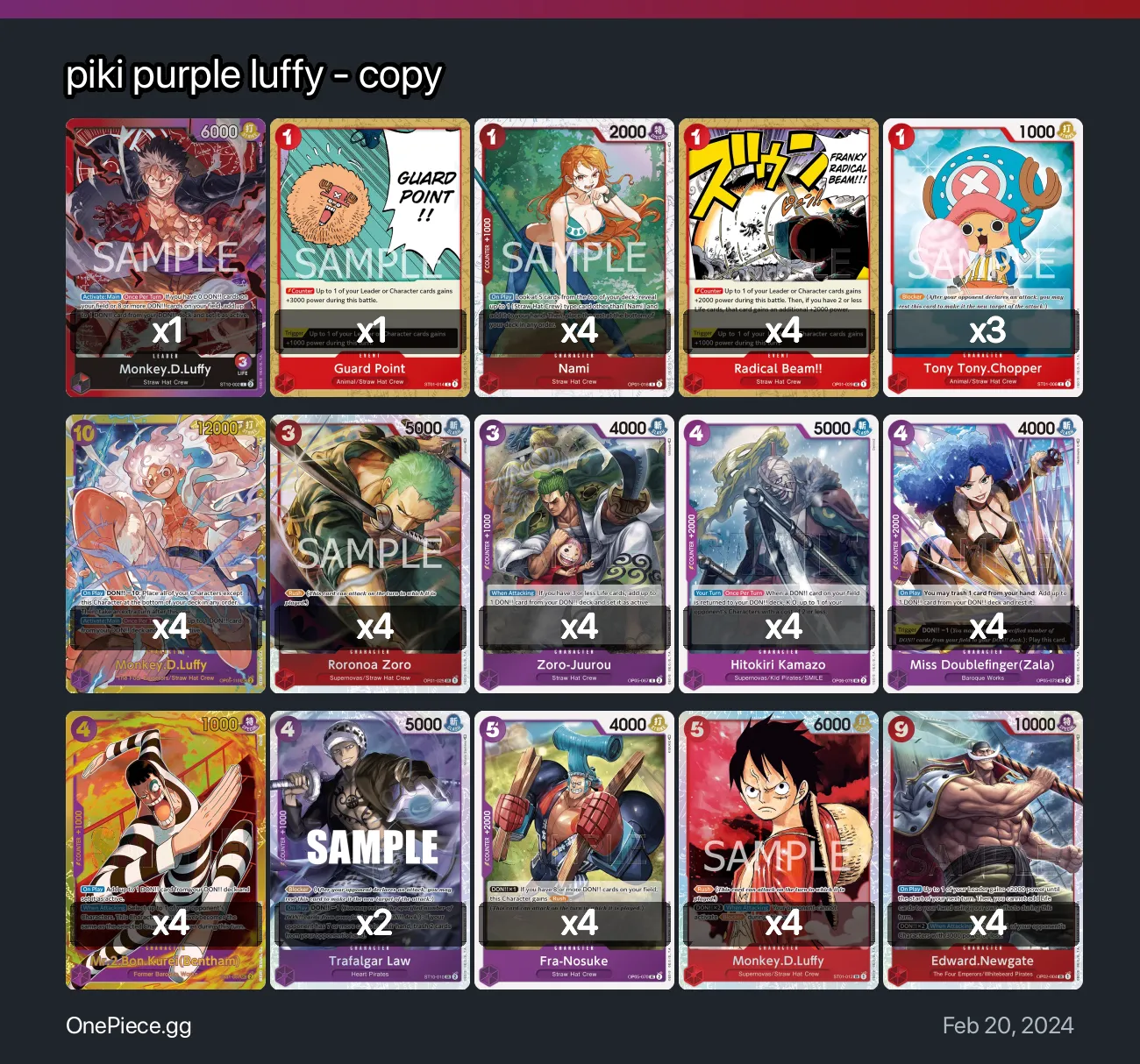 Copy of piki purple luffy One Piece Card Game Deck • Onepiece.GG