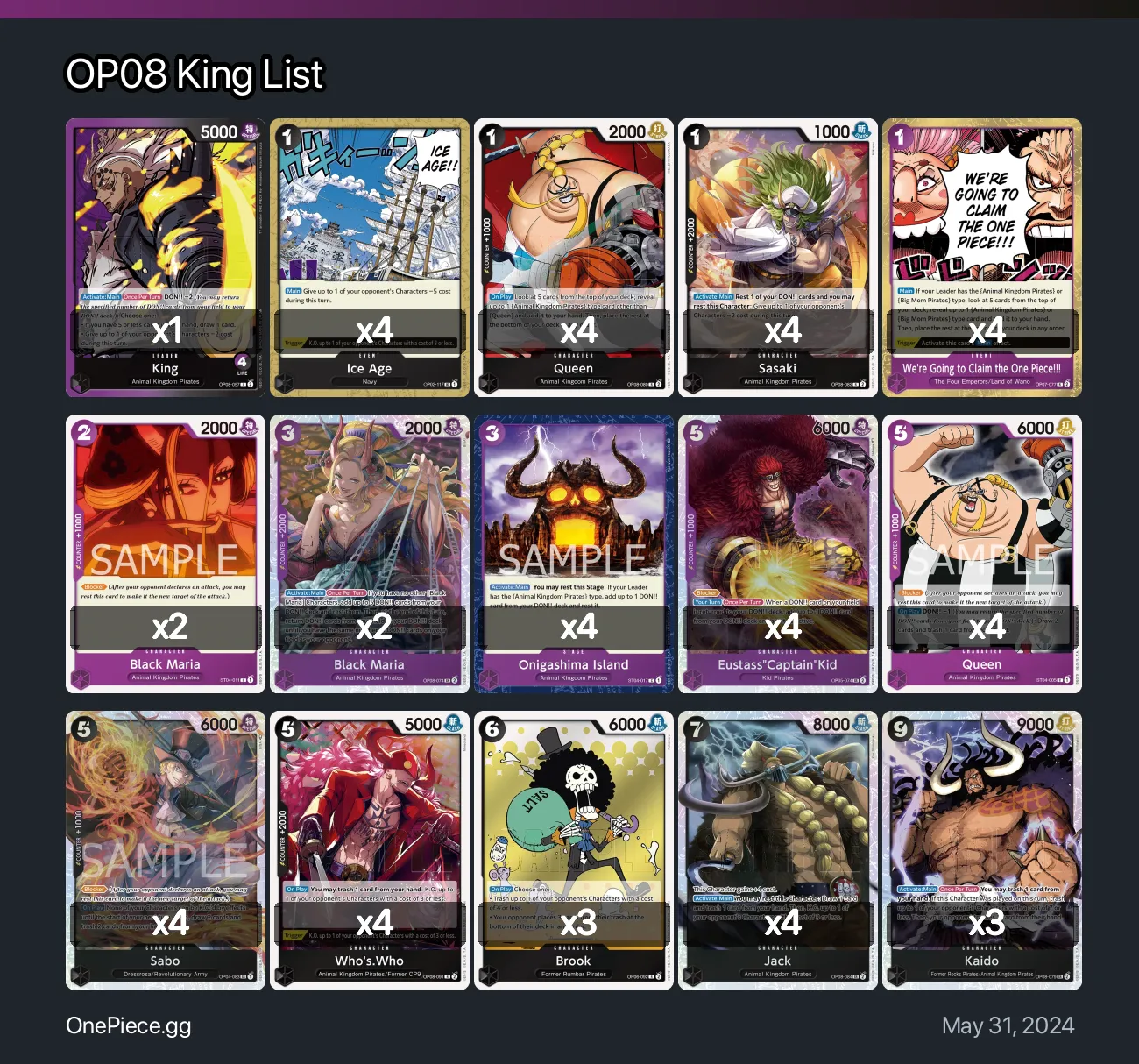 OP08 King List One Piece Card Game Deck One Piece Card Game