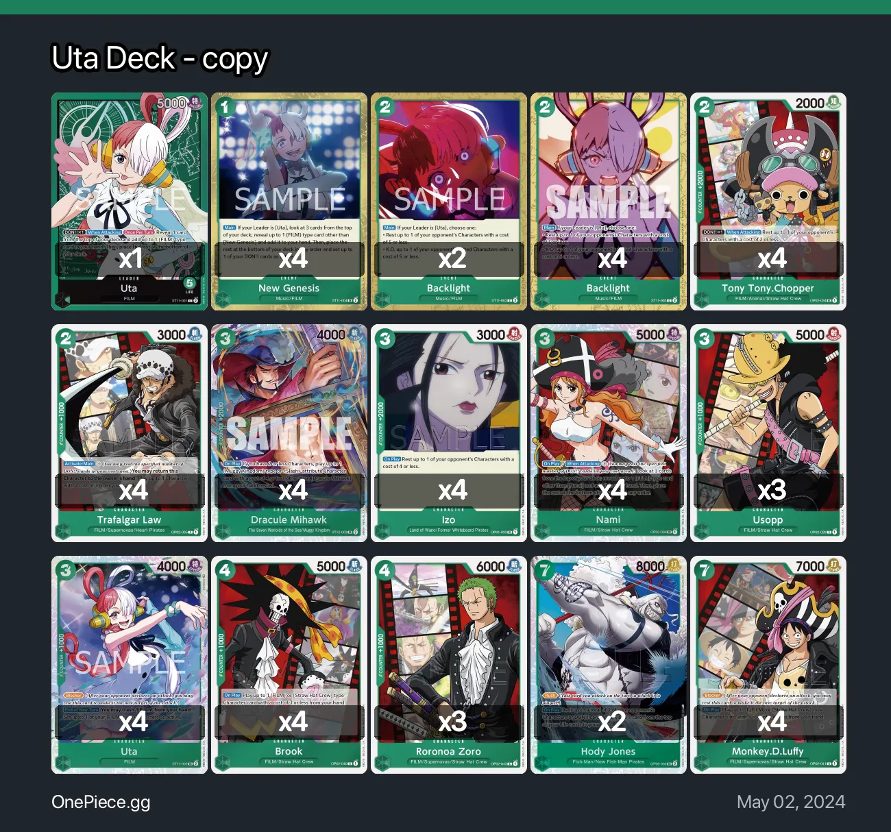 Uta deck copy one piece card game deck onepiece gg