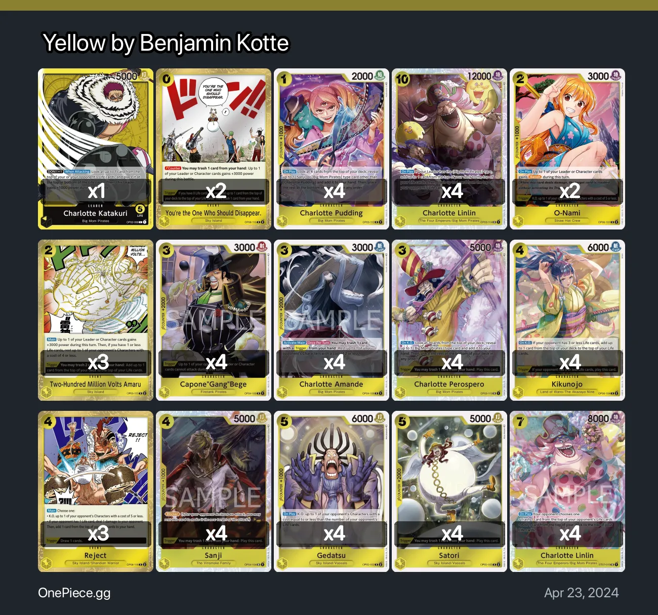 Yellow By Benjamin Kotte One Piece Card Game Deck 